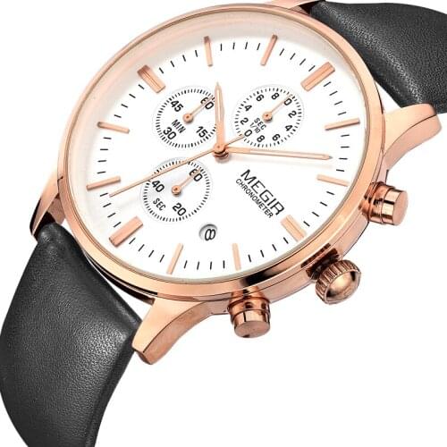 Fashion Megir Top Brand Mens Watch Quartz Watch Leather Waterproof Male Business Dress Wristwatches Clock Men Relogio Masculino