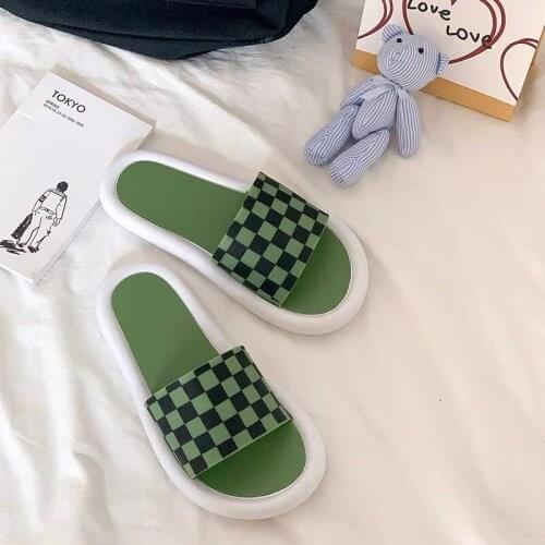 Fashion checked Non-slip Soft beach slides home women Summer slippers Ladie zapatos mujer women Footwear house slipper checked