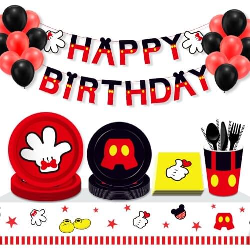 Cartoon Cute Red Disneyy Mickeyy Minie Mouse Theme Disposable Tableware Sets for Happy Birthday Baby Shower Party Decoration