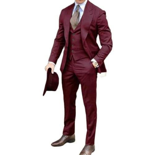 VEIAI 2021 Brown Classic Men Suit 3 Pieces Tuxedo Peak Lapel Groomsmen Wedding Suits Set Fashion Men Business Blazer Jacket+Pant