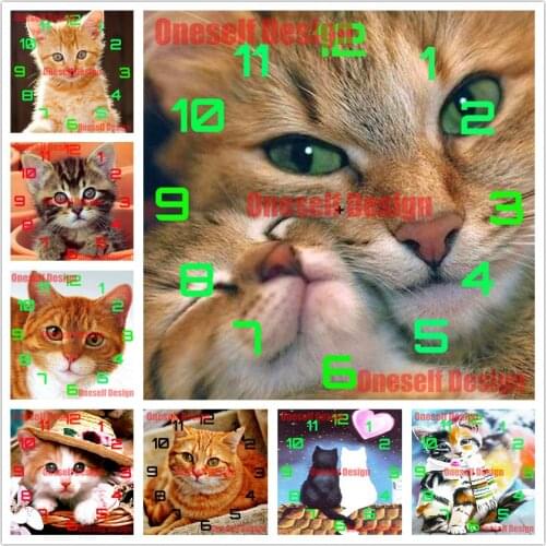 2020 new style 5d diamond embroidery sale clock diy diamond painting full square clock cat diamond art kit cat Christmas gift