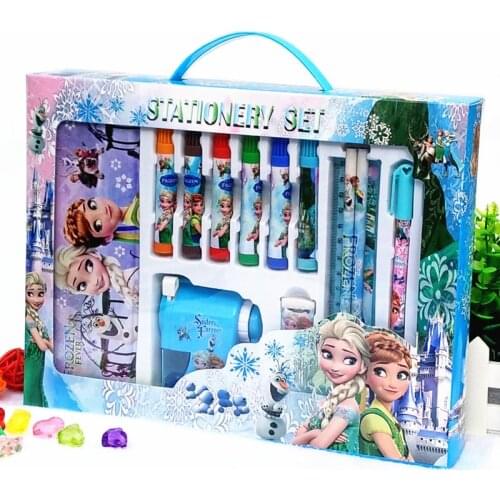 14-piece set Disney frozen stationery set cartoon stationery box pencil sharpener watercolor pen gel pen set learning gift
