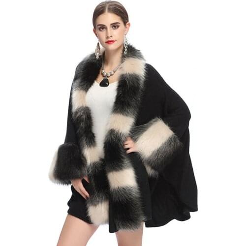 1040 New Fashion Shawl coat womens Faux fur Coat Autumn and Winter Clothes imitation Fox Fur Collar knitted Cardigan Cape