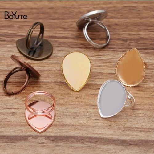 BoYuTe (40 Pieces/Lot) 13*18MM 18*25MM Water Drop Cabochon Base Ring Setting Diy Adjustable Ring Blanks Jewelry Materials