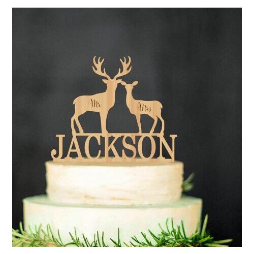 Customize Silhouette Mr&Mrs Doe and Buck engraved rustic hungting is over Wedding wooden Cake Toppers engagement party decor