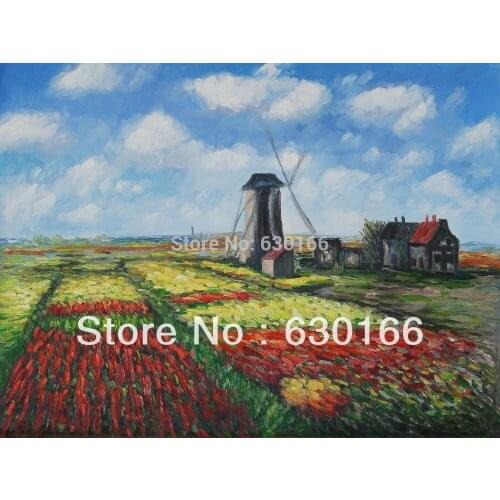 Tulip Field with the Rijnsburg Windmill by Claude Monet Oil Painting Wall Art Canvas Oil for Home Office Decoration