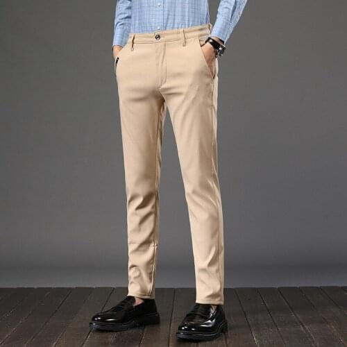 Casual Pant Men 2021 Business Stretch Cotton Straight Fit Trousers Male Formal Dress Pants Black Khaki Blue Plus Size 38