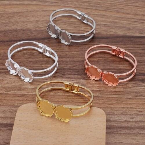 Blank Cuff Bangle Base with 20mm 25mm Double Round Crown Bezel tray Spring Open Bracelet Bangle Settings Findings Multi-color