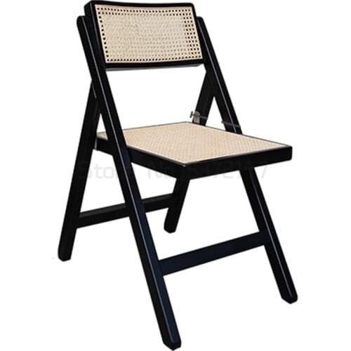 Household rattan folding chair Nordic household living room rattan chair simple dining chair medieval solid wood armchair