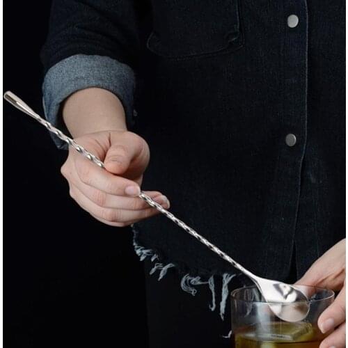 Threaded Handle Cocktail Bar Spoon Steel Water Drop Shape Swizzle Stick Bar Restaurant Cocktail Stirrer