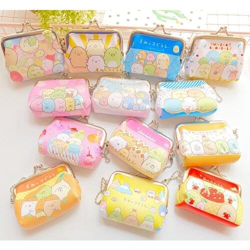 New Japanese corner biology Leather Bags Cute Cartoon Sumikko Gurashi bags for girls Iron button Coin Purse lovely Key case