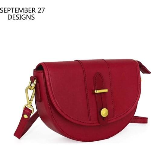 New Design Saddle Bag Women 100% Genuine Leather Handmade Vintage Lady Messenger Shoulder Crossbody Bags Female Retro Date Bag