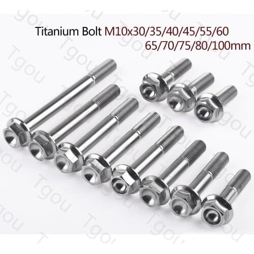 Tgou Titanium Bolt M10x30/35/40/45/55/60/65/70/75/80/100mm 1.25 Pitch Hexagon Flange Head Screws for Motorcycle Caliper