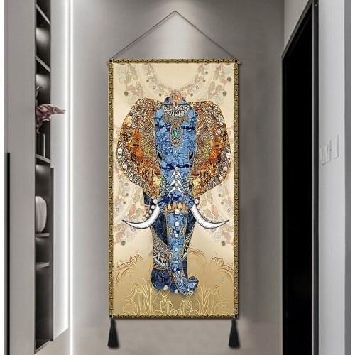 Elephant porch decoration hanging painting Nordic restaurant Zhaocai mural tapestry hanging cloth background wall painting