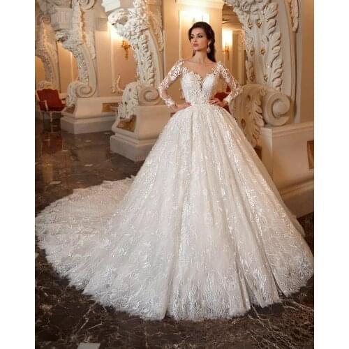 Vintage Ball Gown Wedding Dresses Suknie Slubne Long Sleeve Vestido de Casamento Gorgeous Robe de Mariage Tulle Gelinlik