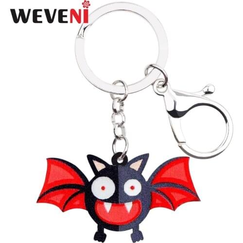 WEVENI Acrylic Halloween Happy Bat Key Chains Keychains Rings Cute Anime Jewelry For Women Girls Cheap Bag Car Wallet Charm Gift