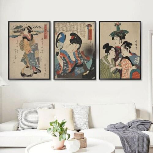 Japanese Ukiyo-e Beauty Figure Canvas Painting Spa Restaurant Classical Mural Ladies Wall Picture Poster Home Living Room Decor