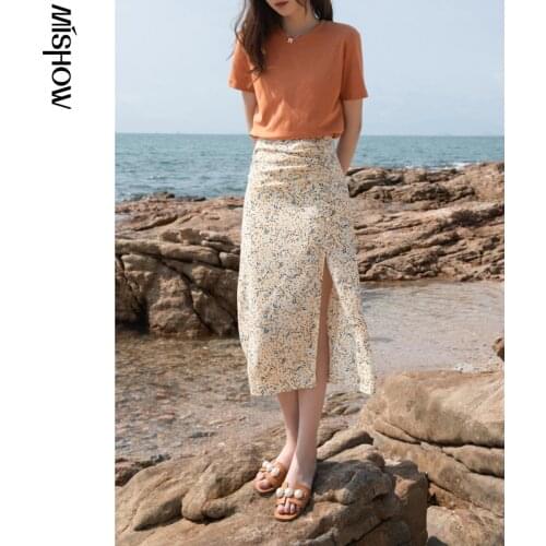 MISHOW Summer New Skirts For Women Causal Printed High Waist Aline Hem Slit Womens Skirt Fahsion Beach Skirt MXA23B0013