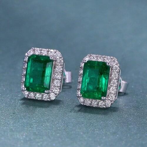 Concise Green Crystal Emerald Gemstones Diamonds Stud Earrings for Women Agate White Gold Silver Color Fine Jewelry Accessories