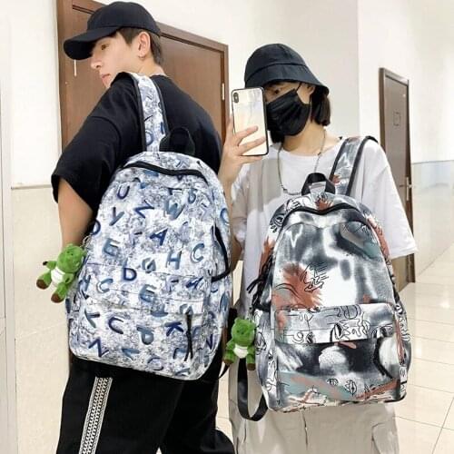 Womens and Mens School Backpack Graffiti Nylon Waterproof Shoulder Bags Korean Style 2021 New Backpacks K054