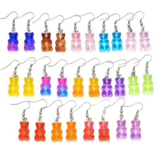 1Pair Cartoon Cute Bears Earrings Colorful Crystal Gummy Bear Hook Drop Earring Candy Color Christmas Jewelry Gifts