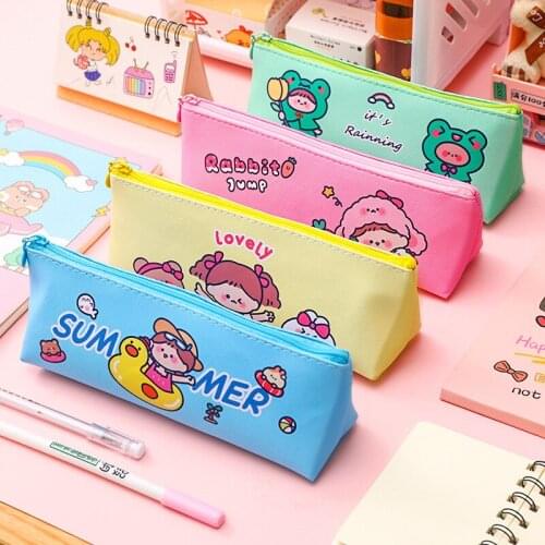 1 Pieces Kawaii Cute Girl Pencil PU Bag High Capacity Pen Bags School Stationary Receive Tools Makeup Pouch Cosmetics Case
