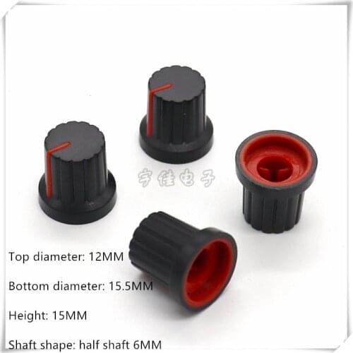 10 Piece 15.5×15MM half shaft Black red plastic knob potentiometer rotary encoder volume switch knob suitable for D axis 6MM