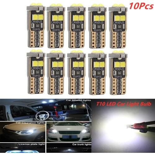 10Pcs T10 W5W LED Car Light Bulbs 196168 Socket 3030 6SMD Diode Car Side marker Parking Indicator Light License Plate Lamp 12V