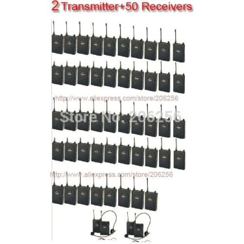 2 Transmitter+50Receivers Takstar UHF-938/ UHF 938 UHF frequency Wireless Tour Guide System 50m Operating Range for Tour guiding