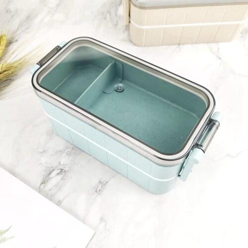 2 Layers Lunch Box Eco-Friendly Wheat Straw Material Microwavable Bento Box Food Container With Cutlery Lunchbox