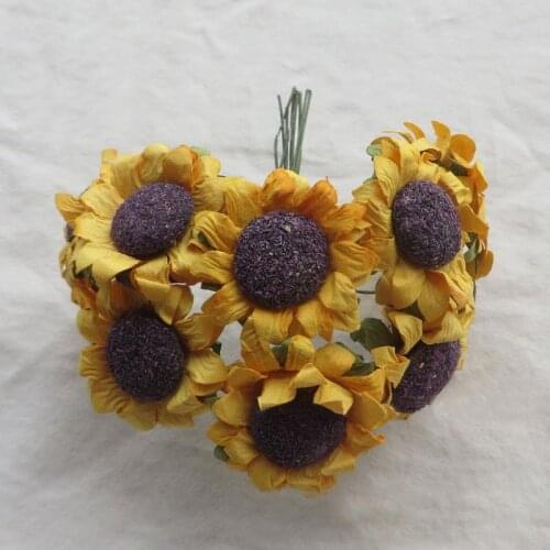 200PCS,3.5CM Head,Artificial Mulberry Paper Small fake sunflowers bouquet,DIY Craft For Garland,Scrapbooking,Wedding Decorations