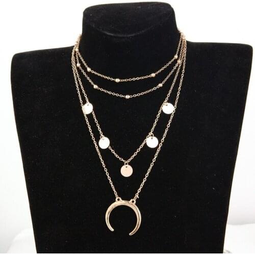 2018 Fashion New Necklace Disc Moon Pendant Multi-layer Ball Necklace Lady Wholesale Clavicle Long Necklace Statement Necklace