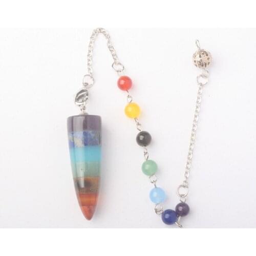 7 Chakra Layered Carnelian Amethysts Lapis Aventurine Tiger'e Eye Healing Dowsing Reiki Stone Amulet Pendulum With Chain 1PCS