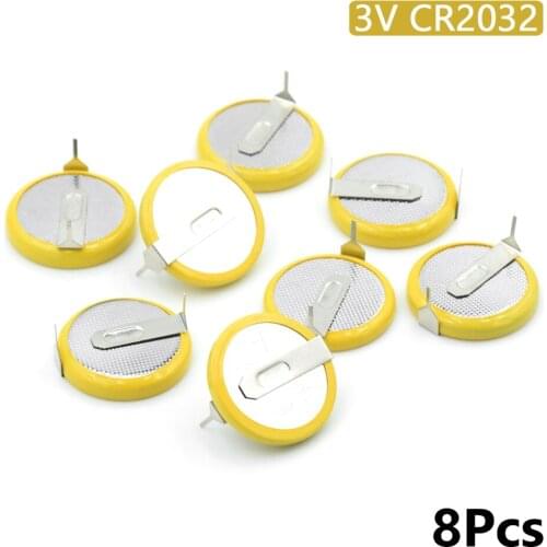 YCDC 8Pcs 3V CR2032 Button Battery Coin Cell With 2 Mounting Pins/Tabs Single Use For Motherboard Calculator Remote Control