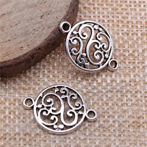 Free shipping 81pcs 14x20mm antique silver Flower connector charms diy retro jewelry fit Earring keychain hair card pendant