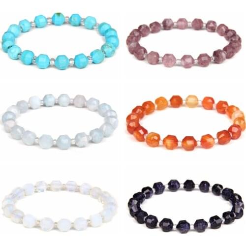 New Fashion Faceted 8mm Stone Beaded Bracelet Women Men Trendy Beads Elastic Beads Bracelets Party Lover Jewelry Gift Friendship