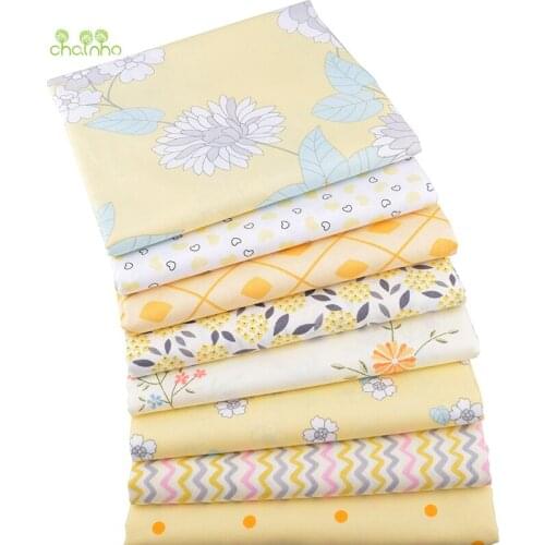 Chainho,New Yellow Floral Series,Printed Twill Cotton Fabric,For DIY Quilting Sewing Baby&Childrens Sheet,Pillow,Material,CC300