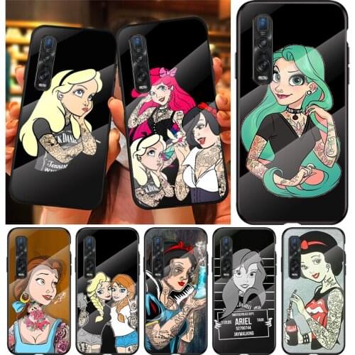 Tempered Glass Cover Disney Tattoo princess For OPPO A9 2020 A52 Find X2 Lite Realme 7 7i 6 5 Pro C3 XT Phone Case