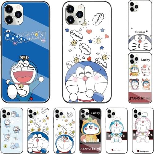 Cute Doraemon Glass Back Cover Case For Redmi 9A 9C 9 Prime 8A 7A 6A 6 Pro 5A 5 Plus K20 Pro K30 Pro Cell Phone Case