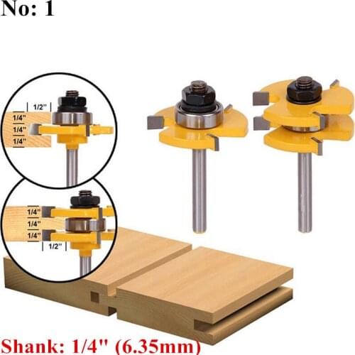 Milling Cutter for Wood 1/4'' Shank Tongue Groove Router Bits Drilling Milling Carving Set Floor Woodworking