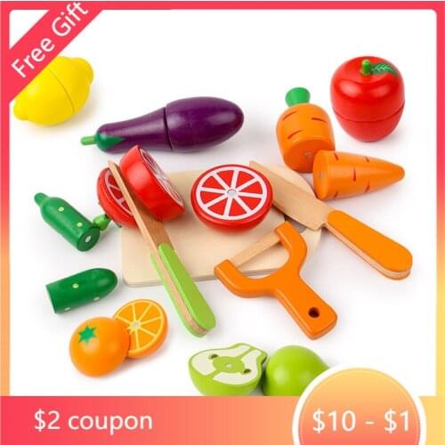 Simulation Kitchen Pretend Toy Cutting Fruit Vegetable Set Wooden Classic Game Montessori Educational Toy For Children Kids Gift
