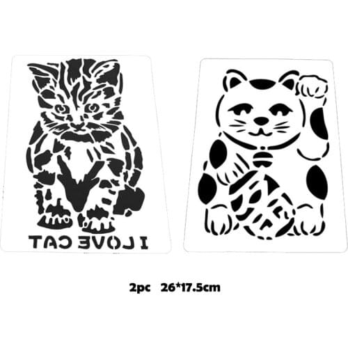 2pc Stencil Lucky Cat Painting Template DIY Scrapbook Coloring Diary Album Decoration Animal Office School Supplies Reusable