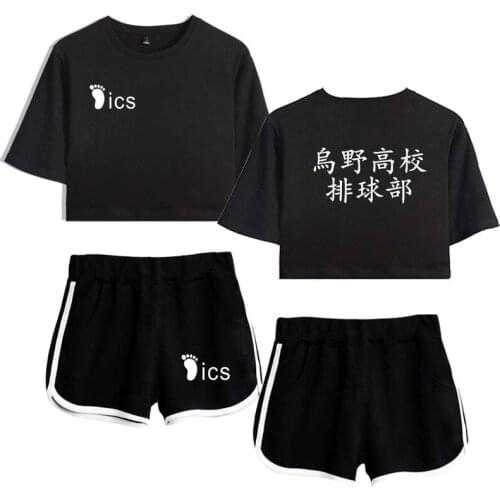 2 Pieces/1 Set of Womens Summer Japanese Anime Cartoon Printed Sportswear Casual Slim Cosplay Volleyball Two-piece Suit