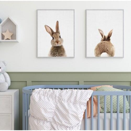 Bunny Rabbit Tail Wall Art Picture Woodland Animal Canvas Poster Nursery Print Minimalist Painting Nordic Kids Baby Room Decor
