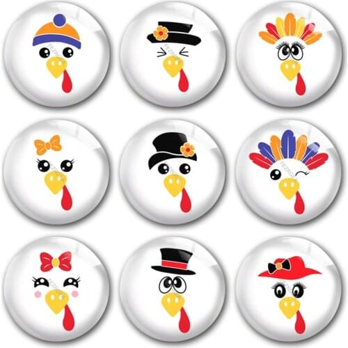Handmade Thanksgiving Gobble Turkey Thankful Round Photo Glass Cabochons Demo Flat Back DIY Jewlery Making Findings Accessory