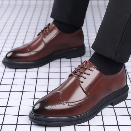 Mens Formal Shoes Leather Oxford Shoes For Men Italian 2021 Business Dress Shoes Wedding Shoes Laces Brogues Plus Size 38- 47