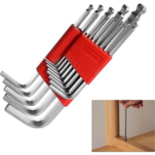 13pcs/set High Toughness Matterial Chrome Ball End Hex Allen Key Wrench Spanner Set 0.05 Inch to 3/8 Inch for Hand Tool Set