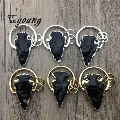 Arrowhead Onyx Pendants,Natural raw handmake carved Obsidian pendant With Gunblack Loop Jewelry Making Charm MY2002