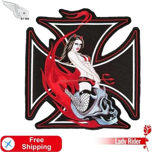 Demon Sexy Girl Punk Embroidered Patch for Clothing Iron on Sewing DIY Apparel Accessories Applique Fabric Biker Badge