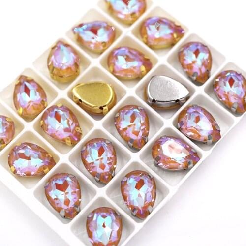 New Teardrop shape Smoke yellow Mocha fluorescence Glass Crystal sewing claws flatback rhinestones for clothing/hair clip/brooch